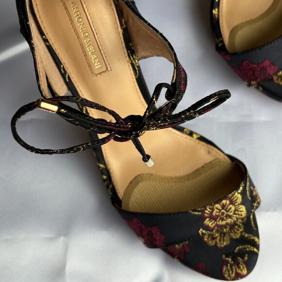 Antonio Melani Navy Blue Satin Floral/Multicolor Heels - Picture 4 of 9